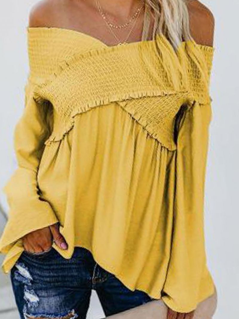 Off Shoulder Plain Flare Μακρυμάνικη Standard Γυναικεία Μπλούζα