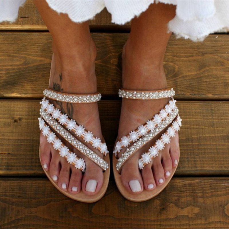 Flat With Flip Flop Γυναικείες Παντόφλες Rhinestone