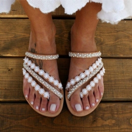 Flat With Flip Flop Γυναικείες Παντόφλες Rhinestone