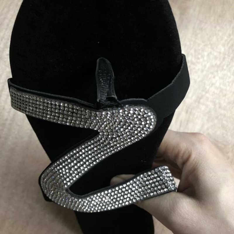 Γυναικεία Ίσια Πέδιλα Με Τακούνι Rhinestone Slip-On Block