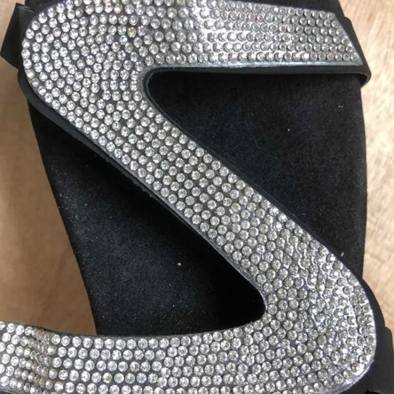 Γυναικεία Ίσια Πέδιλα Με Τακούνι Rhinestone Slip-On Block