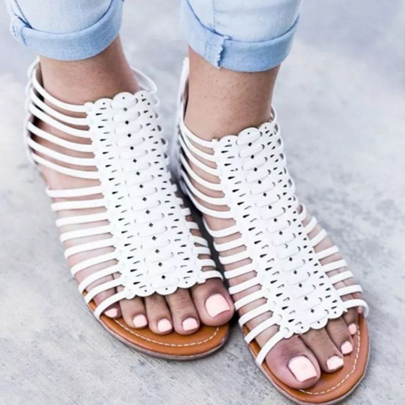 Γυναικεία Ίσια Σανδάλια Pu Hollow Zipper Open Toe