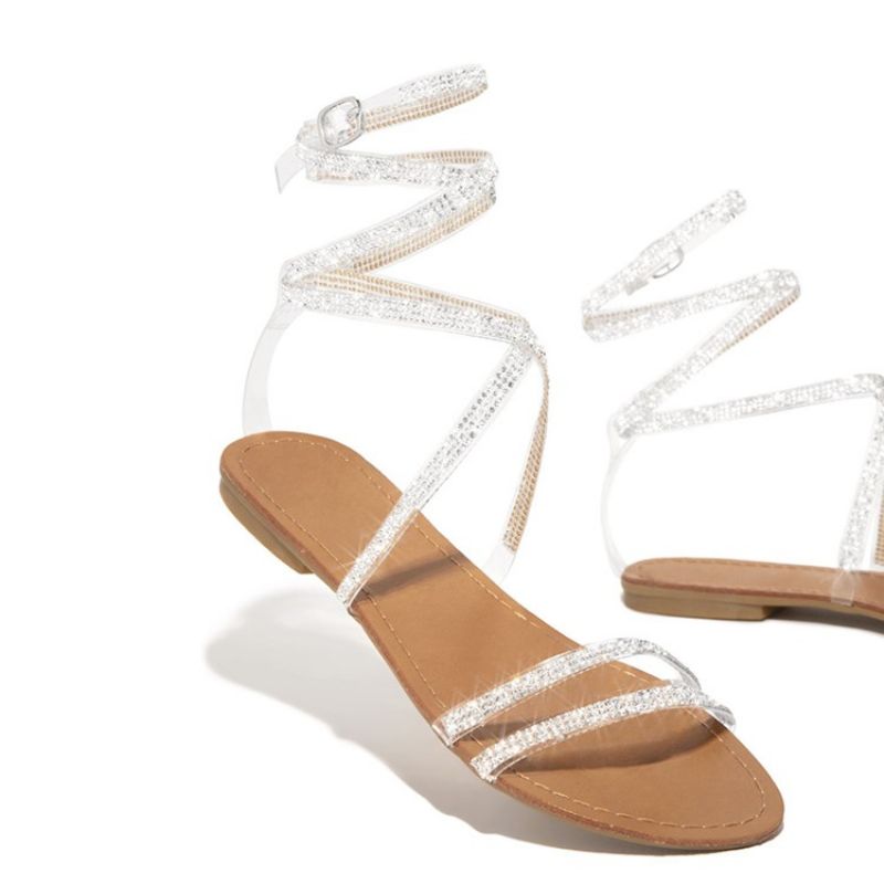 Lace-Up Flat Με Peep Toe Χαμηλό Πάνω Σανδάλια