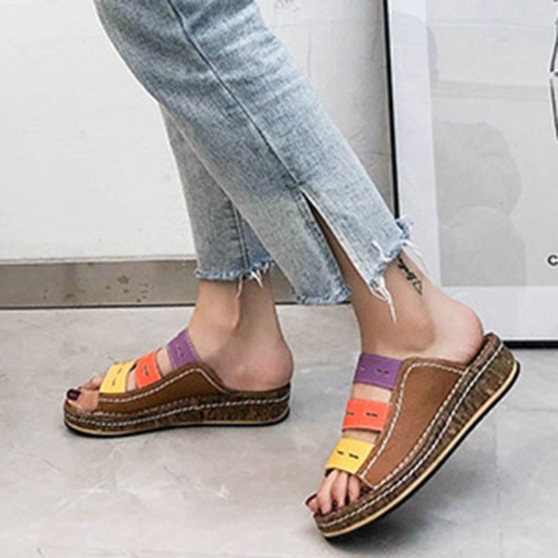 Παντόφλες Μπλοκ χρώματος Slip-On Hollow Flip Flop Slip-On