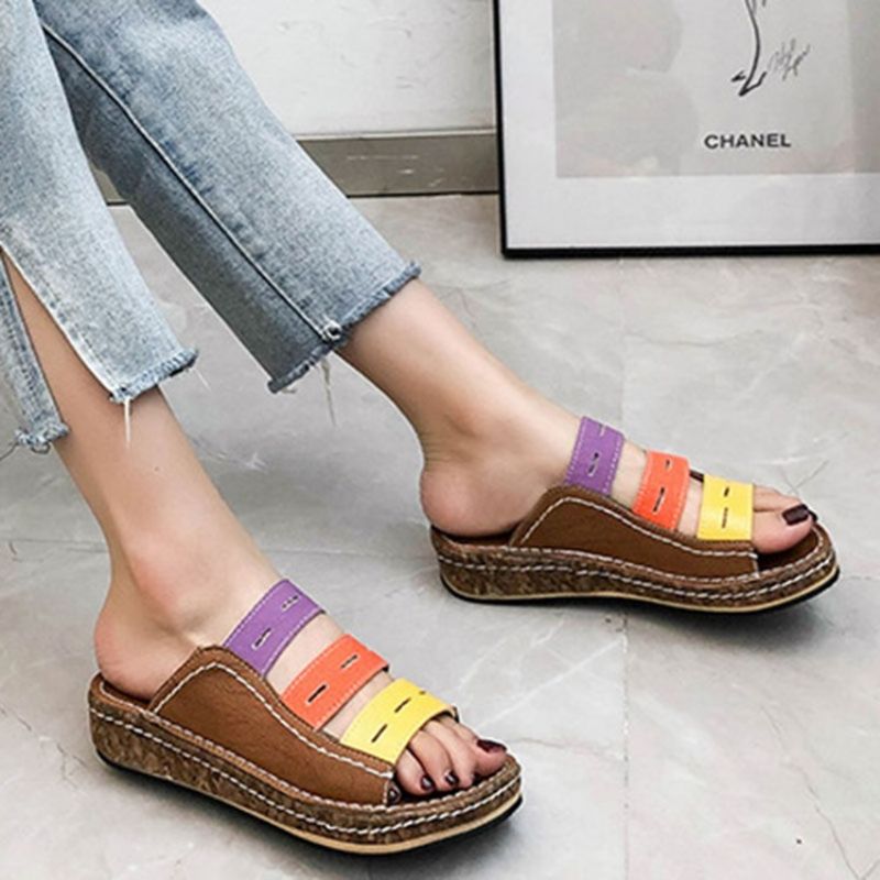 Παντόφλες Μπλοκ χρώματος Slip-On Hollow Flip Flop Slip-On