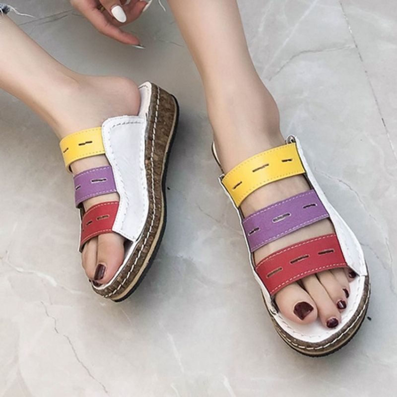 Παντόφλες Μπλοκ χρώματος Slip-On Hollow Flip Flop Slip-On