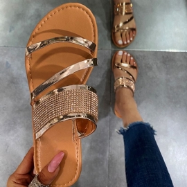 Rhinestone Slip-On Flat Με Λαστιχένιες Παντόφλες