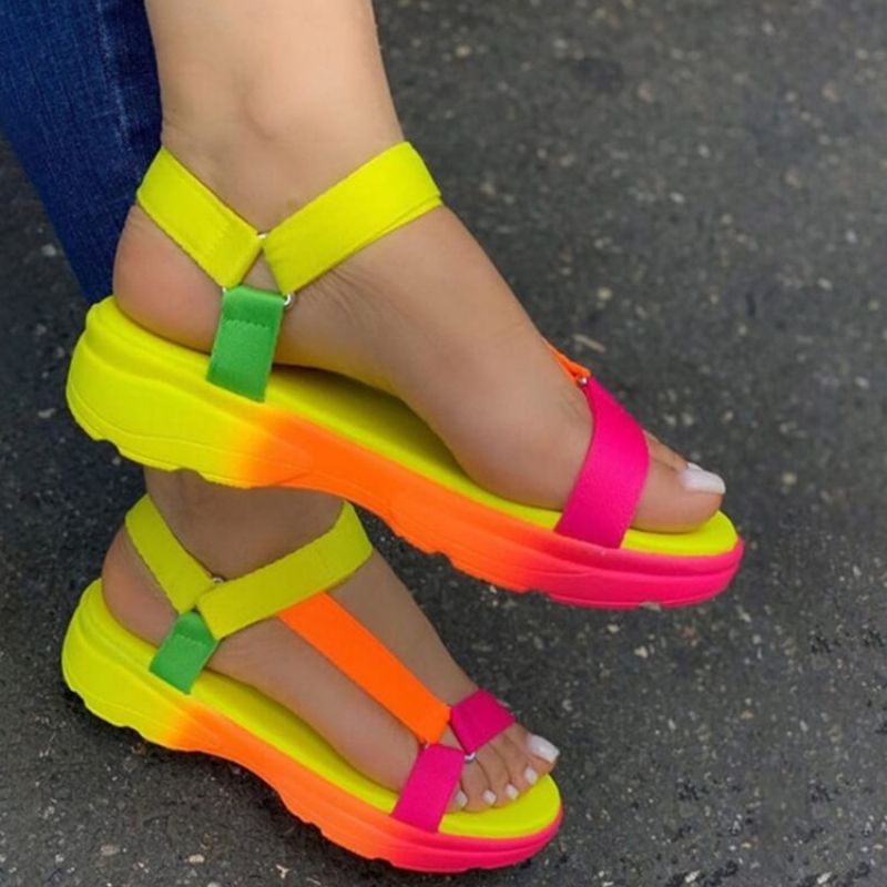 Velcro Open Toe Flat Με Σανδάλια Candy Color