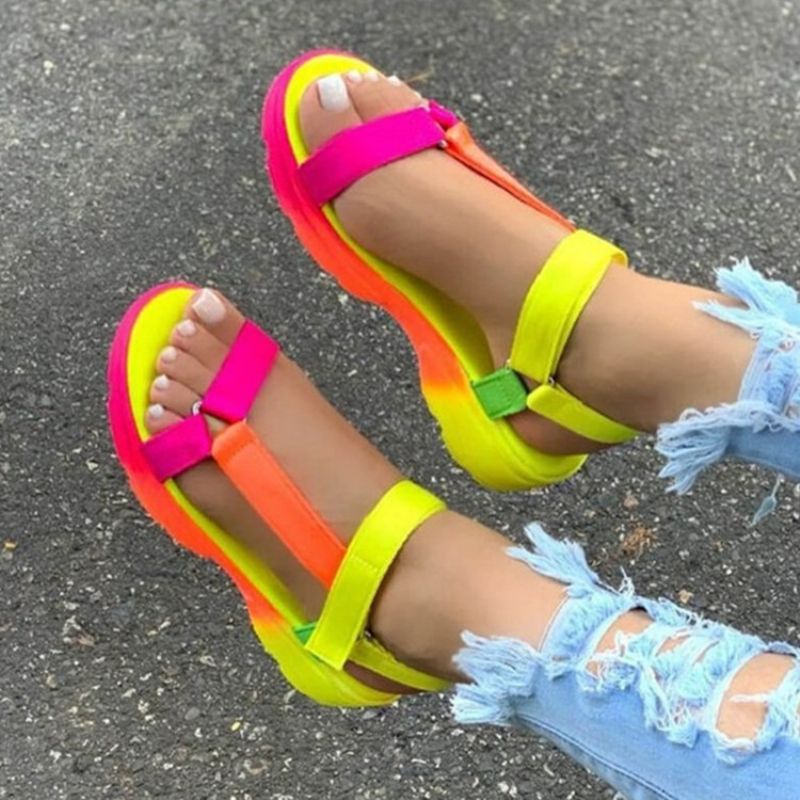 Velcro Open Toe Flat Με Σανδάλια Candy Color