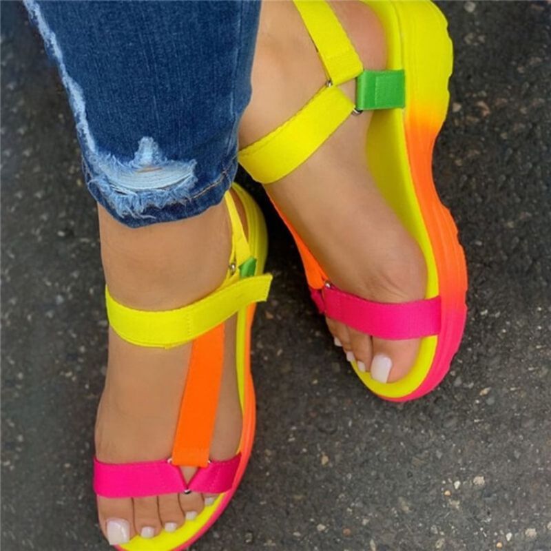 Velcro Open Toe Flat Με Σανδάλια Candy Color