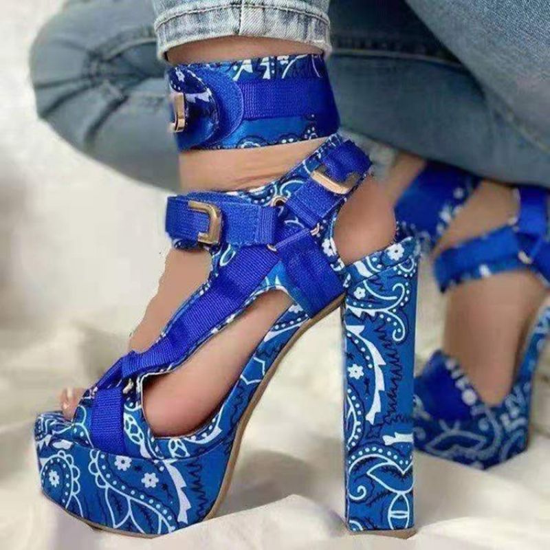 Γυναικεία Σανδάλια Με Χοντρό Τακούνι Peep Toe Velcro