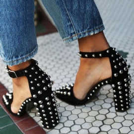 Rivet Chunky Heel Point Toe Pumps